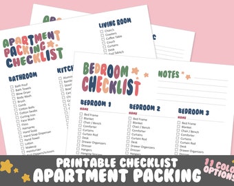Apartment Packing List | 11 Color Options | Organization, Planner, Printable Download, Checklist, Worksheet, PDF, Fun Retro