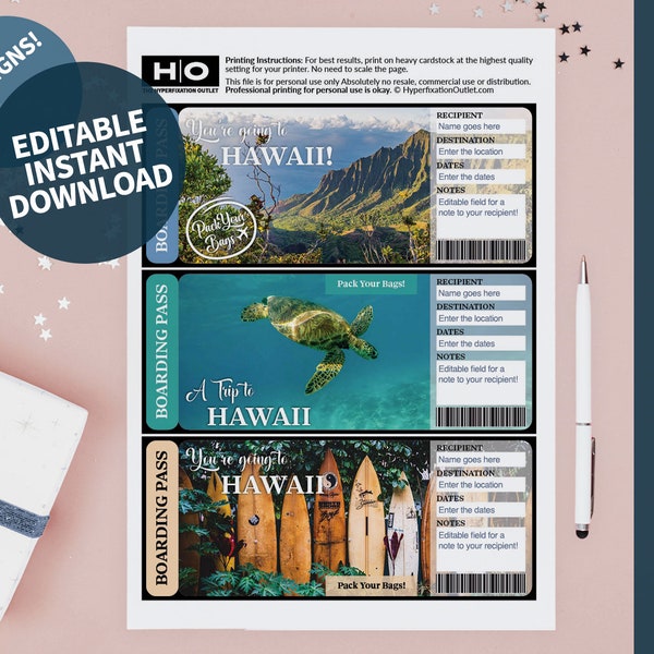 Hawaii Ticket Etsy