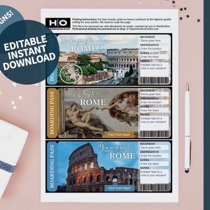 Biglietto regalo per viaggio simulato a Roma. Download istantaneo. PDF modificabile. Carta d'imbarco. Biglietto vacanza stampabile stampabile. Biglietto Viaggio a Sorpresa.