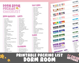 College Dorm Room Packing Planner Checklist | 11 Color Options | Organization, Digital Planner, Printable Download, Worksheet, PDF, Retro
