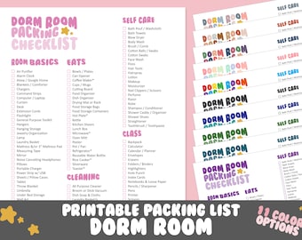 Dorm Room Packing Checklist: Printable Retro Style Planner (Instant PDF Download) (11 Colors)