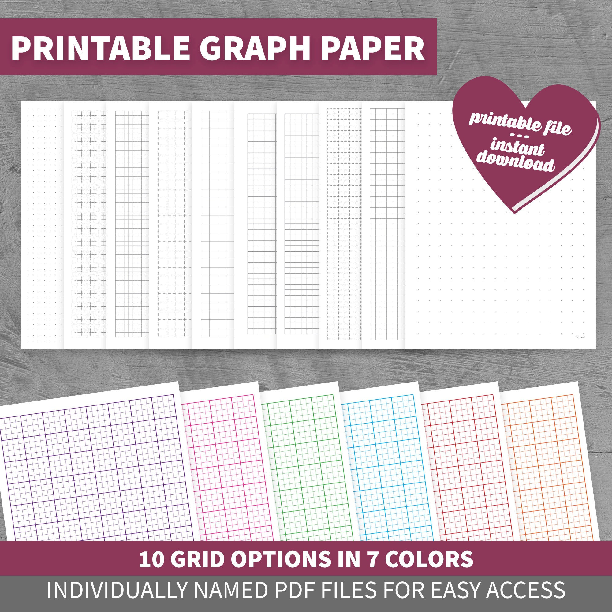 graph paper 10 options 7 colors grid dot printable download etsy