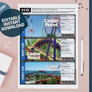 Cedar Point Mock Trip Ticket: Surprise Gift (Instant PDF Download) Printable & Editable Faux Boarding Pass or Keepsake
