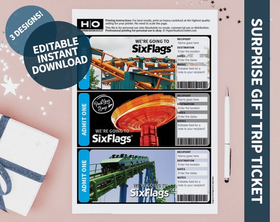 Six Flags Gift Trip Mock Ticket. Instant Download. Editable - Etsy