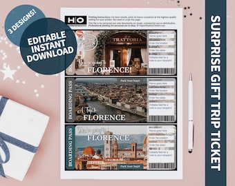 Florence Mock Trip Ticket: Surprise Gift (Instant PDF Download) Printable & Editable Faux Boarding Pass or Keepsake