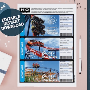 Busch Gardens Mock Ticket. Sofort Download. Bearbeitbares PDF. Bordkarte. Urlaubsticket zum Ausdrucken ausdruckbares Ticket Surprise Trip