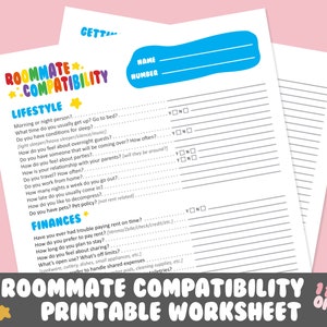 Mitbewohner Kompatibilität Arbeitsblatt | 11 Farboptionen | Kommunikation, Planer, Printable Download, Checkliste, Arbeitsblatt, PDF, Fun Retro
