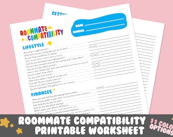 Roommate Compatibility Worksheet | 11 Color Options | Communication, Planner, Printable Download, Checklist, Worksheet, PDF, Fun Retro