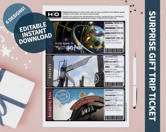 Potter Mock Trip Ticket: Surprise Gift (Instant PDF Download) Printable & Editable Faux Boarding Pass or Keepsake