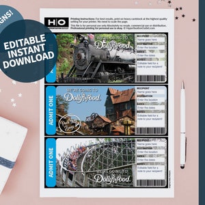 Dollywood Geschenk Reise Mock Ticket. Sofortiger Download. Bearbeitbares PDF. Bordkarte. Druckbare Urlaubskarte. Druckbares Ticket. Überraschungsreise.
