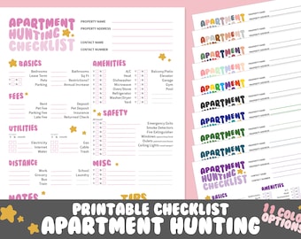 Apartment Search Checklist | 11 Color Options | Organization, Planner, Printable Download, Checklist, Worksheet, PDF, Retro, Home Search