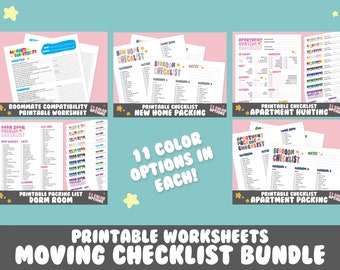 Moving Checklist & Worksheet Bundle | 11 Color Options | Organization, Planner, Printable Download, Checklist, Worksheet, PDF, Fun Retro
