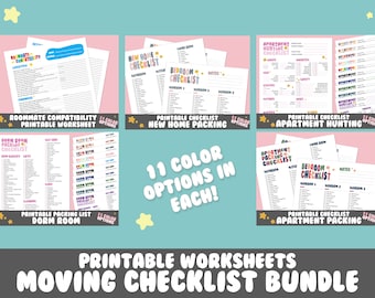 Moving Checklist Bundle: Home, Apartment, Dorm, Roommates (Instant Printable PDF Download) (11 Colors)