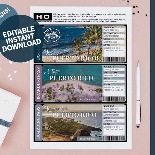 Boarding pass puerto rico Etsy.de