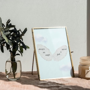 Always an angel, never a god - Not Strong Enough, Boygenius digital download poster print, phoebe bridgers, angel, wings, clouds, blue print