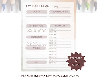 Minimalist Daily Planner Template, Daily Work Planner, Simple Printable Undated Daily Schedule, Productivity Planner, Instant Download