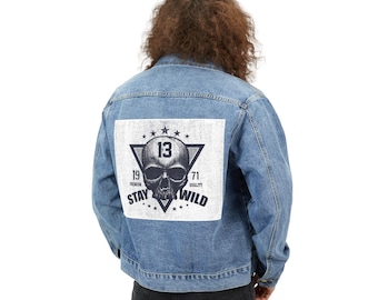 Men&#39;s Denim Jacket with Skull Design, Stylish Fall Outfit, Casual Wear, Gift for Him, Vintage Look