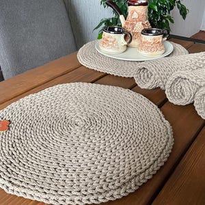 Knitted Cotton Placemats Crochet Table Mat Round Table Mats Rustic Placemats Handmade Table Mats Farmhouse Table Decor Gift For Couple