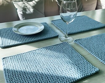Knitted Cotton Placemats Rustic Handmade Thick Cord Table Mats Farmhouse Boho Eco Friendly Table Setting