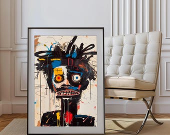 Basquiat Inspired Abstract Art Print – Graffiti Style Poster for Modern Interiors, Bold Expressionist Wall Decor