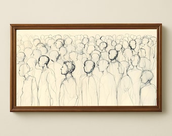 抽象的な群衆の線画アートプリント - 感情的な人物のスケッチ - ミニマリストの黒インクによる人物画 - 大型モダンウォールアート - デジタルダウンロード