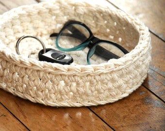 Crochet Organizer Basket: Small Cotton Entryway Tabletop Caddy