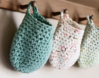 Handmade Crochet Hanging Basket, Cotton Organizer, Small Storage Bin