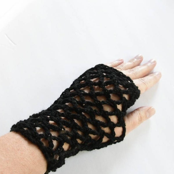 Fishnet fingerless gloves, western gothic lace gloves, crochet mesh gloves, black lace gloves, multi color text gloves