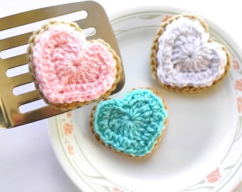 crochet sugar cookies, play food heart cookies, crochet heart cookies, cute Valentines for kids