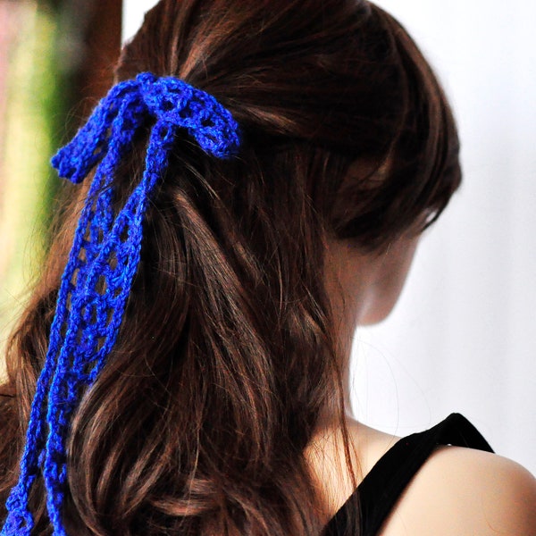 custom crochet  hair bow, coquette hair bow,  crochet mesh hair ribbon, crochet mesh headband