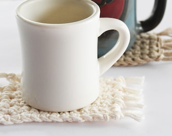 Chunky Crochet Mug Rug Coasters with Fringe, Boho Chic Style