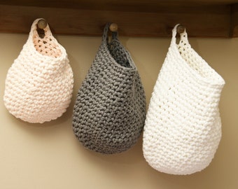 Large Crochet Hanging Storage Basket, 100% Cotton Yarn