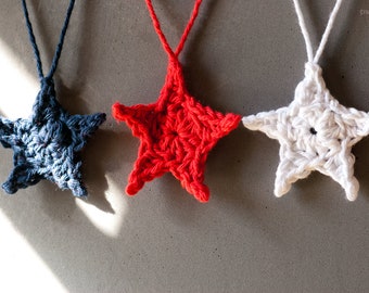 Adornos de estrellas de ganchillo: decoración navideña de algodón, etiquetas de regalo