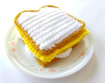 Sándwich de desayuno de ganchillo, sándwich de comida de juguete, juego de sándwich de huevo y queso de ganchillo, juego de comida de juguete, accesorio de comida para sándwich