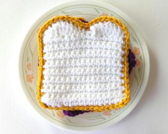 Sándwich de mantequilla de cacahuete y mermelada de ganchillo, juego de comida de juguete