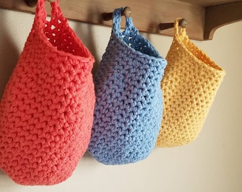 Handmade Crochet Hanging Storage Basket, Cotton Knit Organizer (9x10)