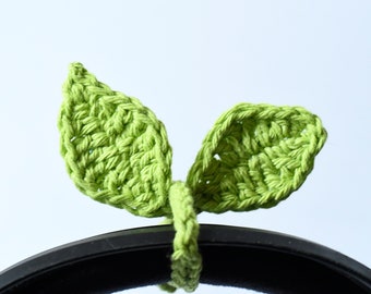 custom crochet leaf sprout, handmade  leaf headphone accessory, sprout leaf headphone decoration,  crochet  cable tie,  teen tech gift