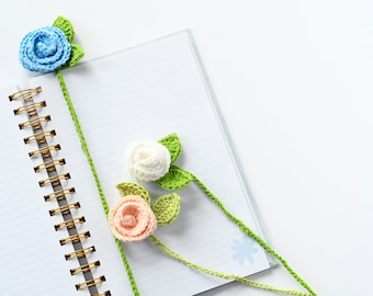 Crochet Rose Bookmark: Handmade Cotton Flower Page Saver