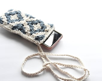 Bolso bandolera cuadrado para teléfono móvil estilo abuela, bolso de ganchillo para teléfono