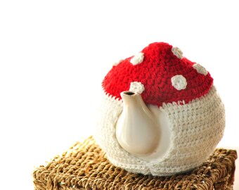 Funda de ganchillo con forma de seta para tetera: Calentador de té de estilo rústico