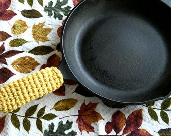 Funda para mango de sartén de hierro fundido hecha a mano con ganchillo: Funda de algodón para sartén