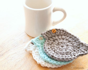 Crochet Bird Coasters: Handmade Cotton Cottagecore Decor