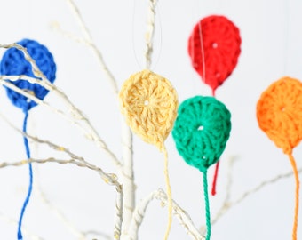 Crochet Birthday Balloon Ornaments, Handmade Cotton Party Favors