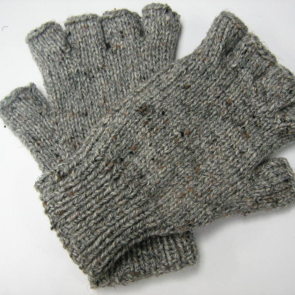 Half finger gloves Tweed look, Hand Knitted fingerless gloves.