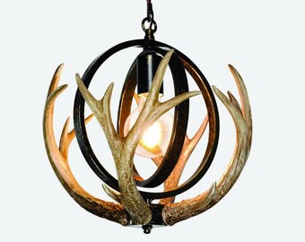 14" Rustic Antler Chandelier, Antler Lighting Fixture, Deer Horn Antler Light, Farmhouse Antler Light, Pendant Light Fixture