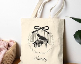Borsa tote vintage Coquette per pianoforte, regalo personalizzato per insegnante di musica