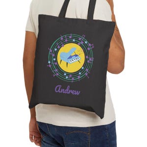 Personalized Mid Century Piano Tote Bag, Music Teacher Gift, Musician Tote, Canvas Tote Bag, Custom Music Teacher Gift, Music Lover Bag