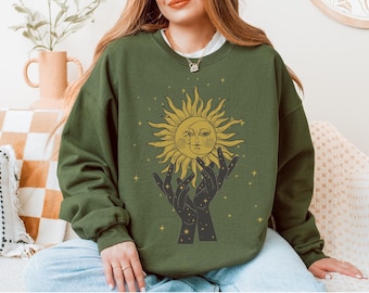 Celestial Whimsigoth Witchy Sweatshirt: Moon & Stars Pullover