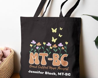 Boho Floral Music Therapist Tote Bag: Personalized Cotton Canvas