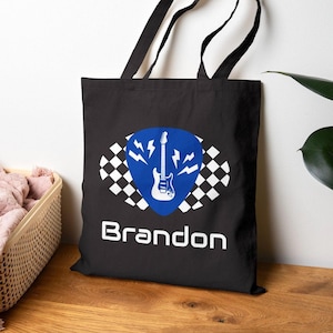 Guitar Tote Bag, Sheet Music Bag, Music Teacher Gift, Musician Bag, Personalized Canvas Tote, 15x16 Bag